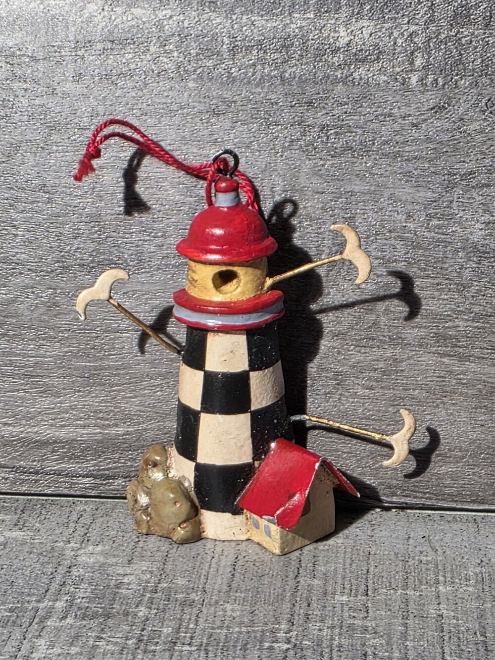 Nautical Hanging Ornament Checked Lighthouse Midwest of Cannon Falls Vtg g67c